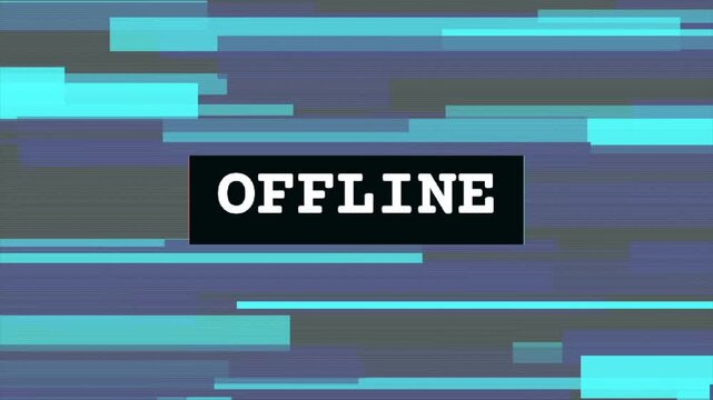 Offline Screen with Digital Glitch Animation and Horizontal Blue Bars Motion Graphic 4k video