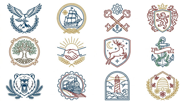 Collection of Twelve Unique Emblem Crests and Logos.