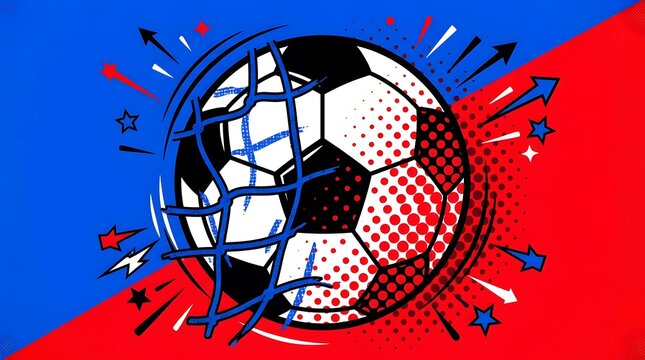 Soccer ball breaking net with comic book effects