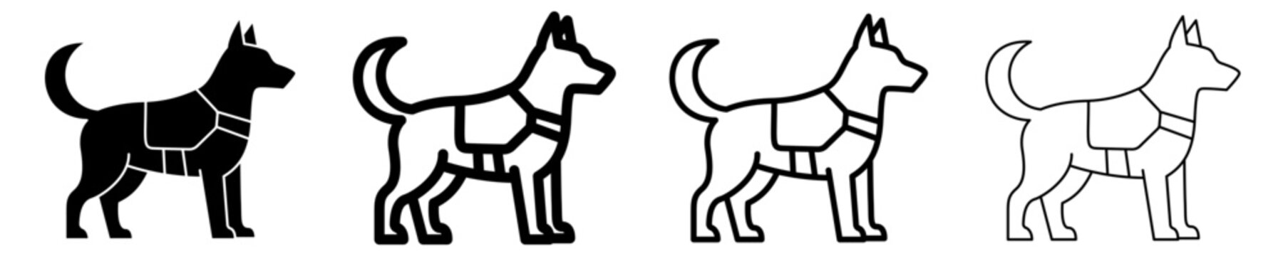 Set of icons of a service dog, symbol of security and search. Vector illustration.