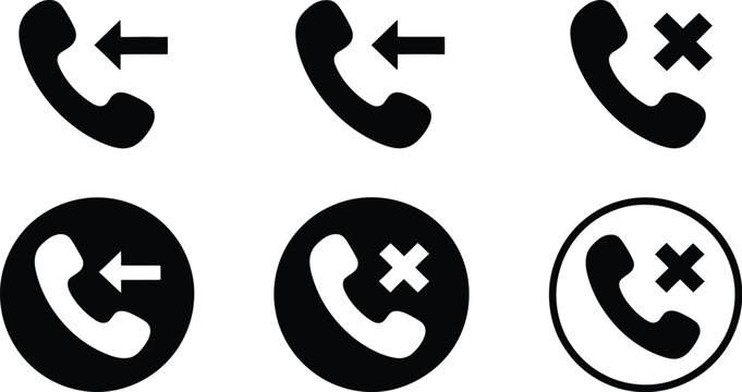 Phone call icons set, incoming outgoing and missed call symbols for communication app interface and mobile UI design.