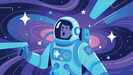 Illustration Of A Galaxy-Exploring Astronaut Hiding With An Amazed Expression In Outer Space Vector Design Template © Princess