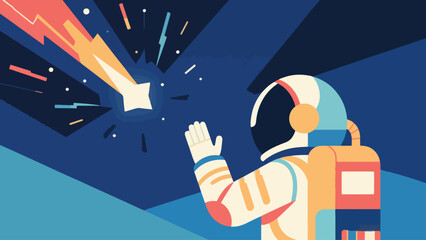 Illustration Of A Lone Astronaut Observing A Meteor Shower Vector Design Template © Princess