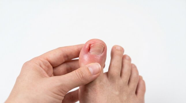 Close Up of Inflamed Ingrown Toenail with Red Swelling and Infection