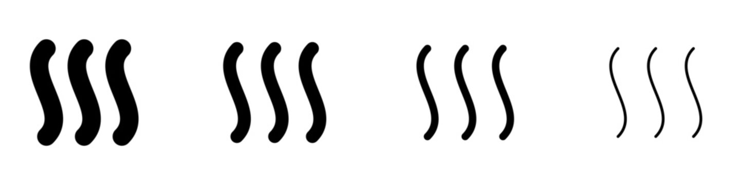 Set of icons of steam or heat, wavy lines for indicating hot. Vector illustration.