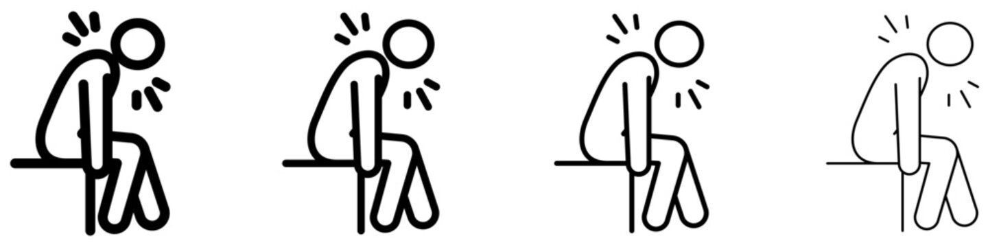 Set of icons of a person sitting with back pain or fatigue. Vector illustration.