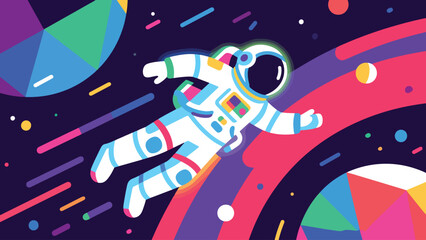 Illustration Of A Neon Astronaut Floating In A Colorful Galaxy Vector Design Template © Princess