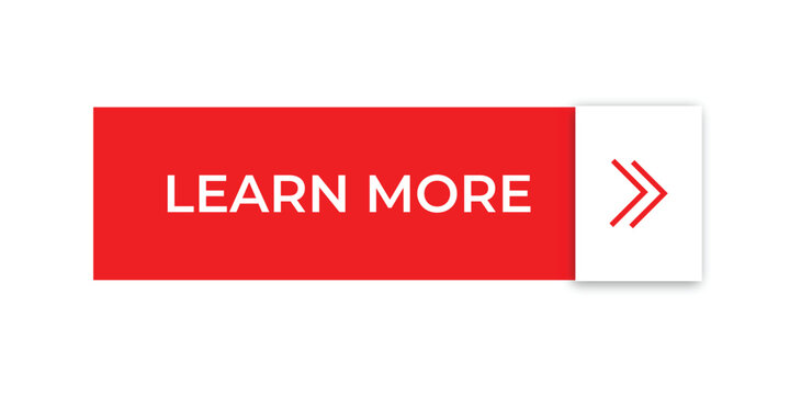 Learn More CTA Button UI Design Red Rectangular Interface with Double Chevron IconWeb