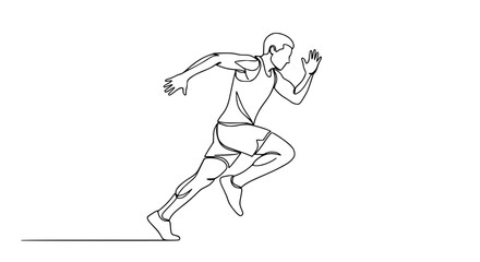 Fototapeta premium Continuous line drawing of a male runner in motion, athletic sprint, dynamic posture, minimalist art