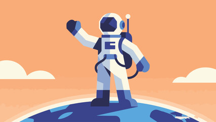 Illustration Of A Polygon Planet Explorer Standing Proudly Vector Design Template © Princess