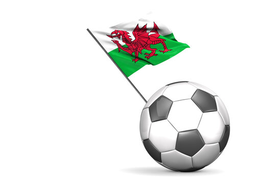 Football with flag of Wales, 3D Rendering