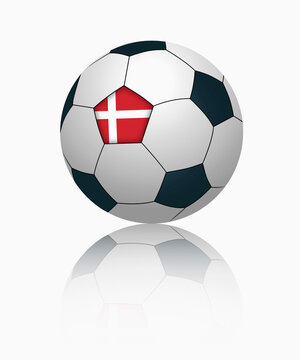Danish flag on football, close up