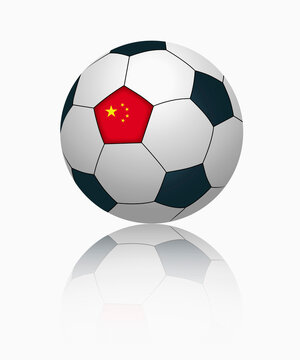 Chinese flag on football, close up