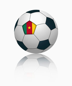 Cameroon flag on football, close up