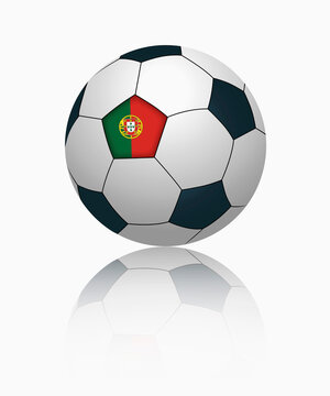 Portuguese flag on football, close up