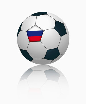 Russian flag on football, close up