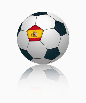 Spanish flag on football, close up