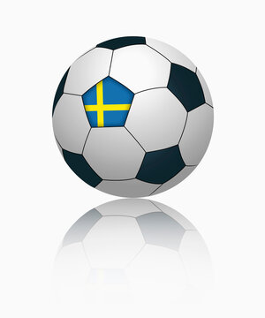 Swedish flag on football, close up