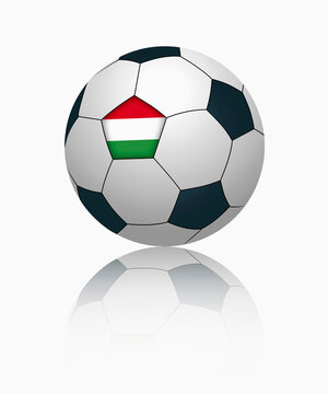 Hungarian flag on football, close up