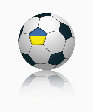 Ukrainian Flag on football, close up