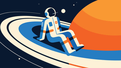 Illustration Of A Space Dreamer Sitting On Saturn's Rings Vector Design Template © Princess