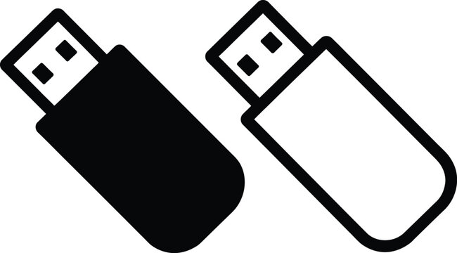 USB flash drive icons set, solid and outline vector symbols for file storage backup portable drive and digital technology design use.