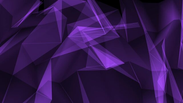 Abstract purple geometric background with transparent polygon shapes and futuristic crystal texture. Modern digital design for motion graphics and visuals.