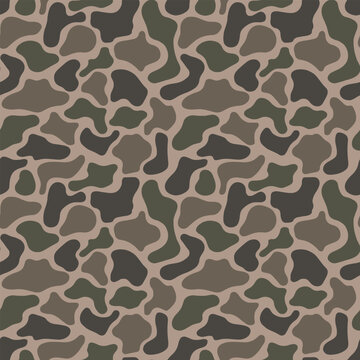 Old School Woodland Duck Camo Seamless Pattern, Vintage Forest Green and Earth Tone Hunting Camouflage Vector