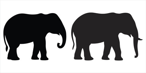 Fototapeta premium Two Black Elephant Silhouettes Side by Side on White Background vector illustration