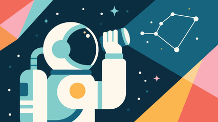 Illustration Of An Astronaut Observing The Stars In The Distance Vector Design Template © Princess