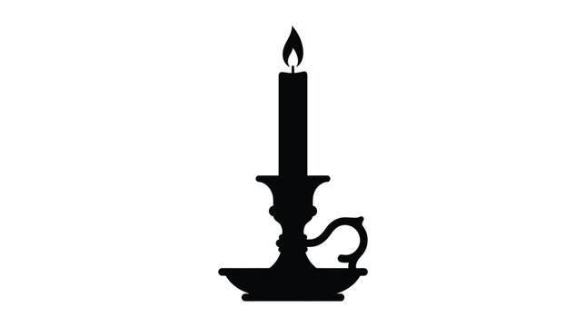 candle with holder silhouette black on white background