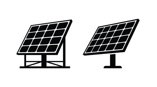Solar panels silhouette two black photovoltaic modules on white background