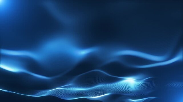 Abstract blue glowing landscape with flowing digital waves and soft futuristic motion. Elegant technology background for sci-fi visuals and motion graphics.
