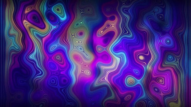 Abstract colorful liquid texture with vibrant psychedelic contour patterns and flowing neon gradients. Futuristic artistic background for creative digital visuals.