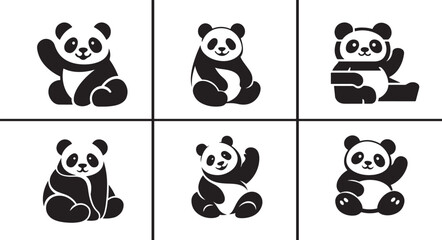 Cute panda made of black letters vector logo on white background in modern typographic style © MdMoziber