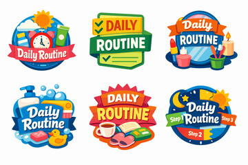 Naklejka premium Daily routine design elements displaying personal care, hygiene, scheduling, and habit formation concepts