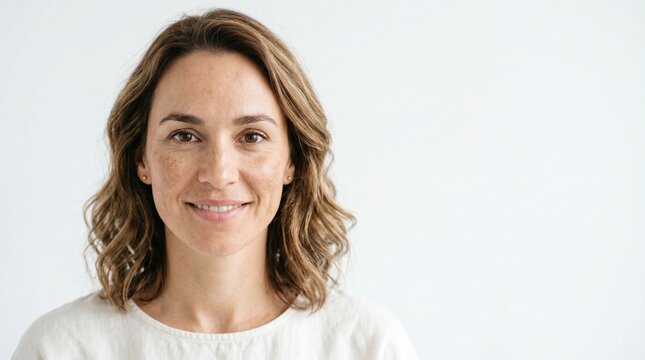 Woman Face With Melasma Hyperpigmentation Skin Disorder on isolated white background with copy space