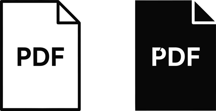 Pdf document icons black and white vector illustrations