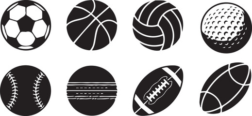 Black and white sports balls icons © MdAshfakurRahman