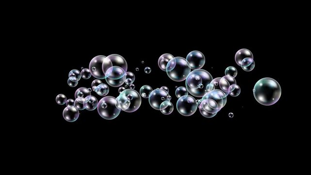 soap bubbles isolated alpha channel animation, foam bubbles random motion on transparent,cosmetics and beauty social media design element