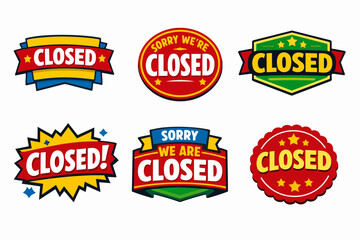Obraz premium Closed signs and labels collection, informing customers about business operating status and availability