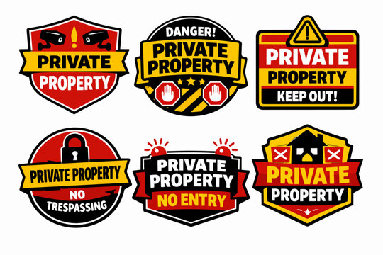 Private property warning signs creating exclusion zones, emphasizing security and restricted access for outsiders