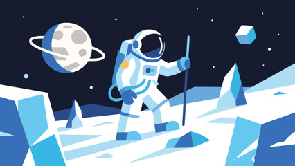 Illustration Of An Astronaut Exploring A Frozen Planet Vector Design Template © Princess