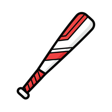 Flat design illustration of a red and white baseball bat.