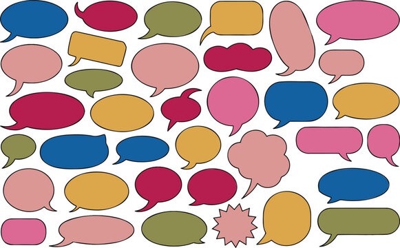 A vibrant collection of various shaped speech and thought bubbles ready for your communication designs