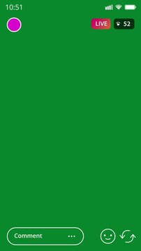 Social media live broadcasting user interface element featuring an animated real time viewer count layout on green screen.