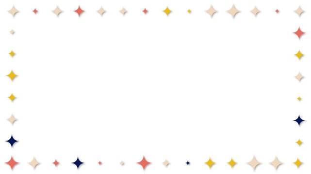 White background with a frame of geometric elements in the form of colorful stars - animated illustration