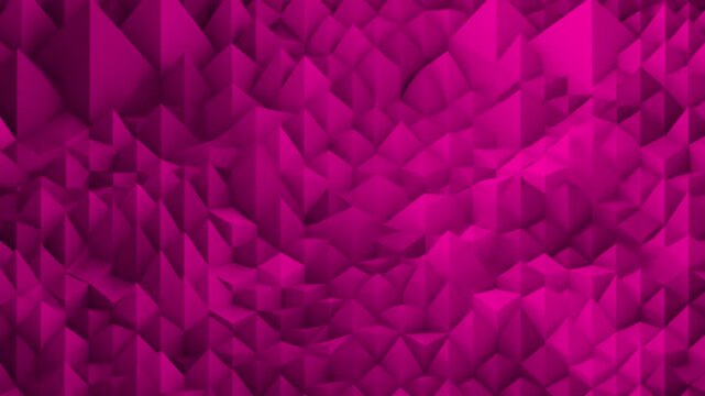 A vibrant magenta low poly geometric 3D surface animation that provides a clean, abstract background for various video production needs, such as intros or overlays.