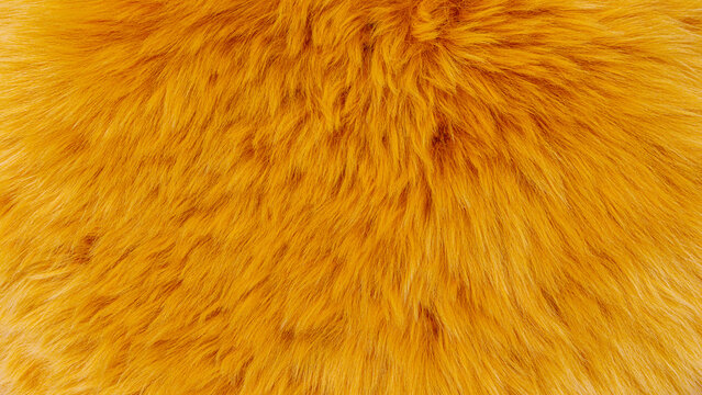 Soft and bright orange fur texture with long fibers and a fluffy appearance spread across a flat surface