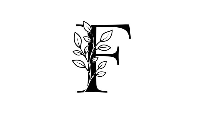 Elegant letter f design with floral elements on white background